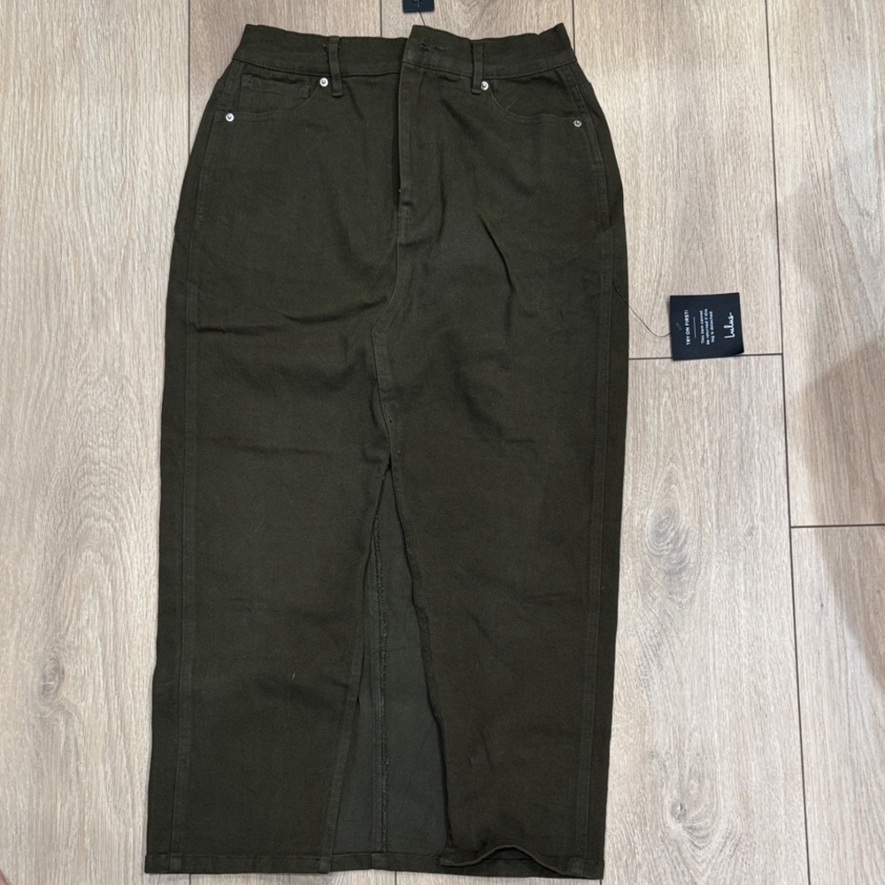 Lulu's Dark Olive Maci Skirt with slit